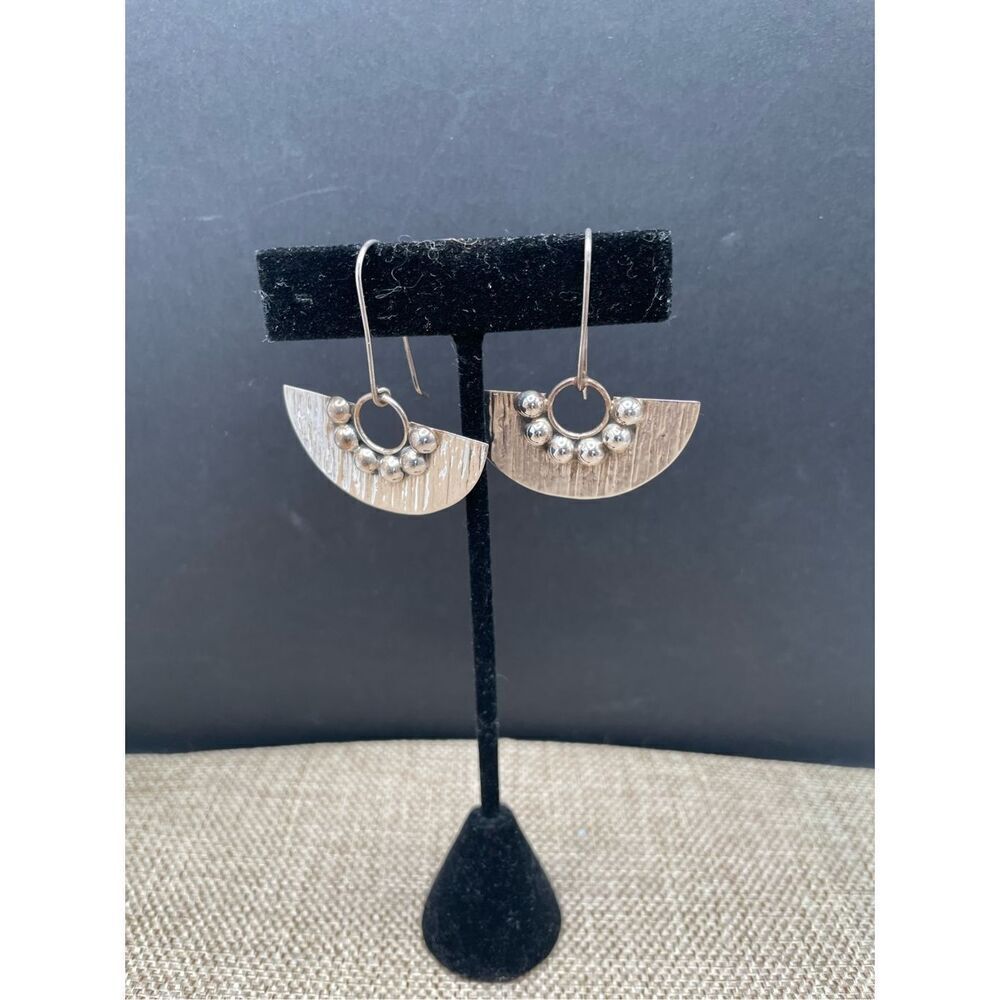 Vintage Mexico 925 Stamped Earrings Southwestern Sterling Silver Hammered Fan De